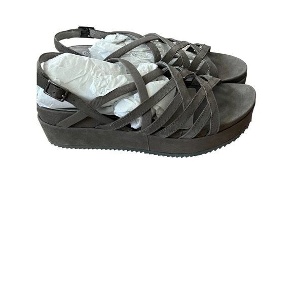 Eileen Fisher Womens Gray Leather Platform Wedge‎ Strappy Sandals Size 10 - Picture 4 of 10